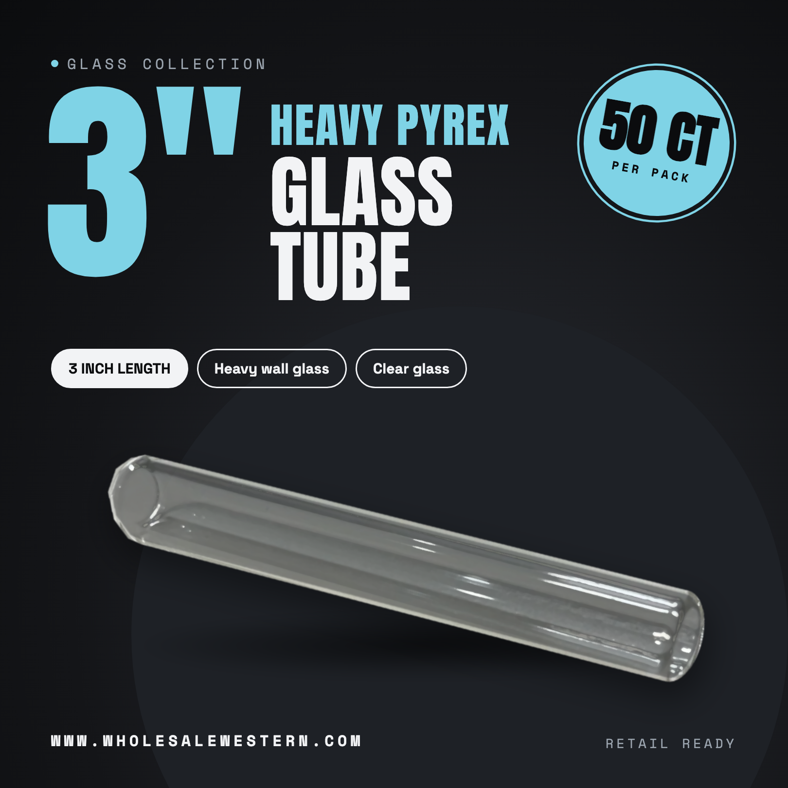 3" Heavy Pyrex Tube 50ct