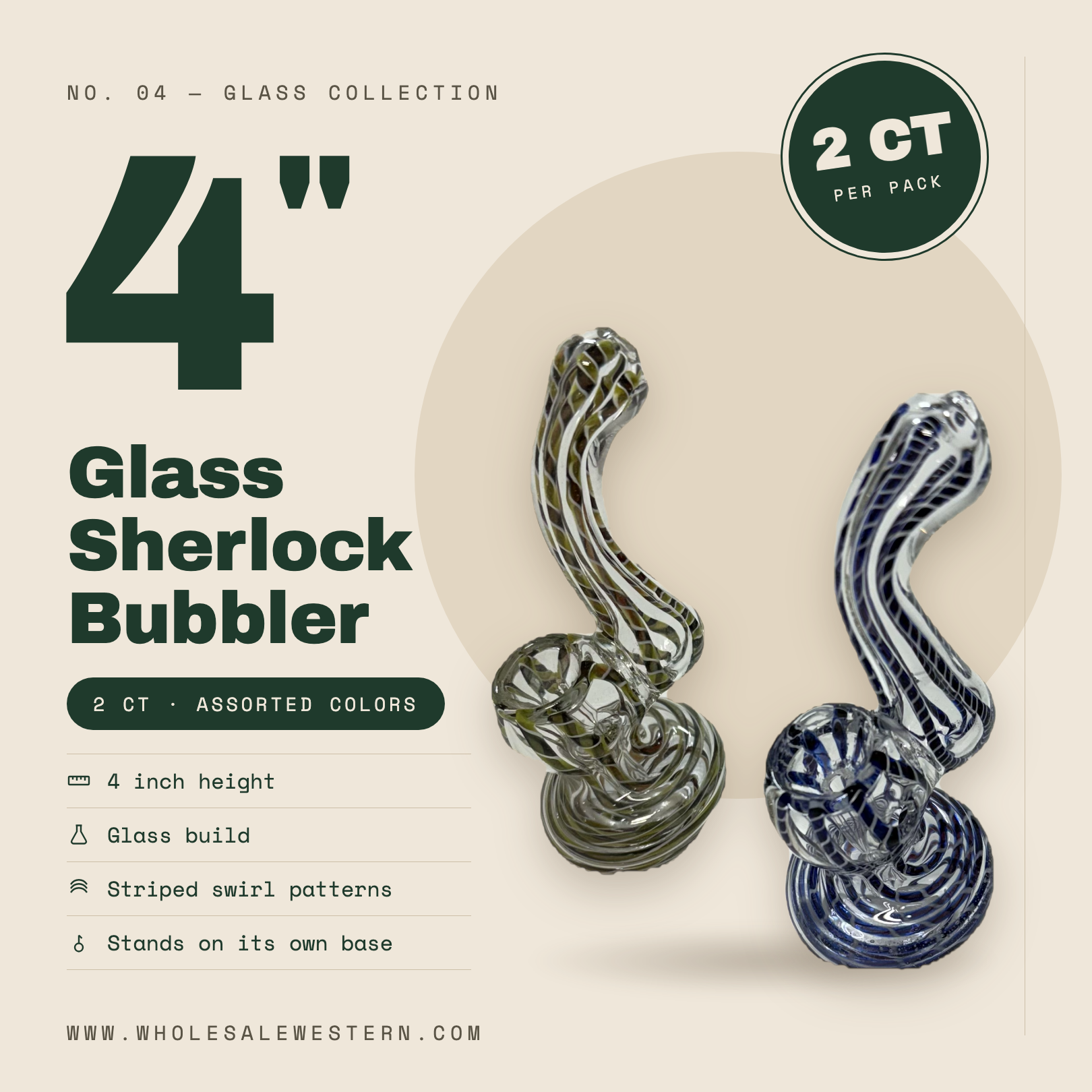 4" Glass Sherlock Bubbler - 2CT