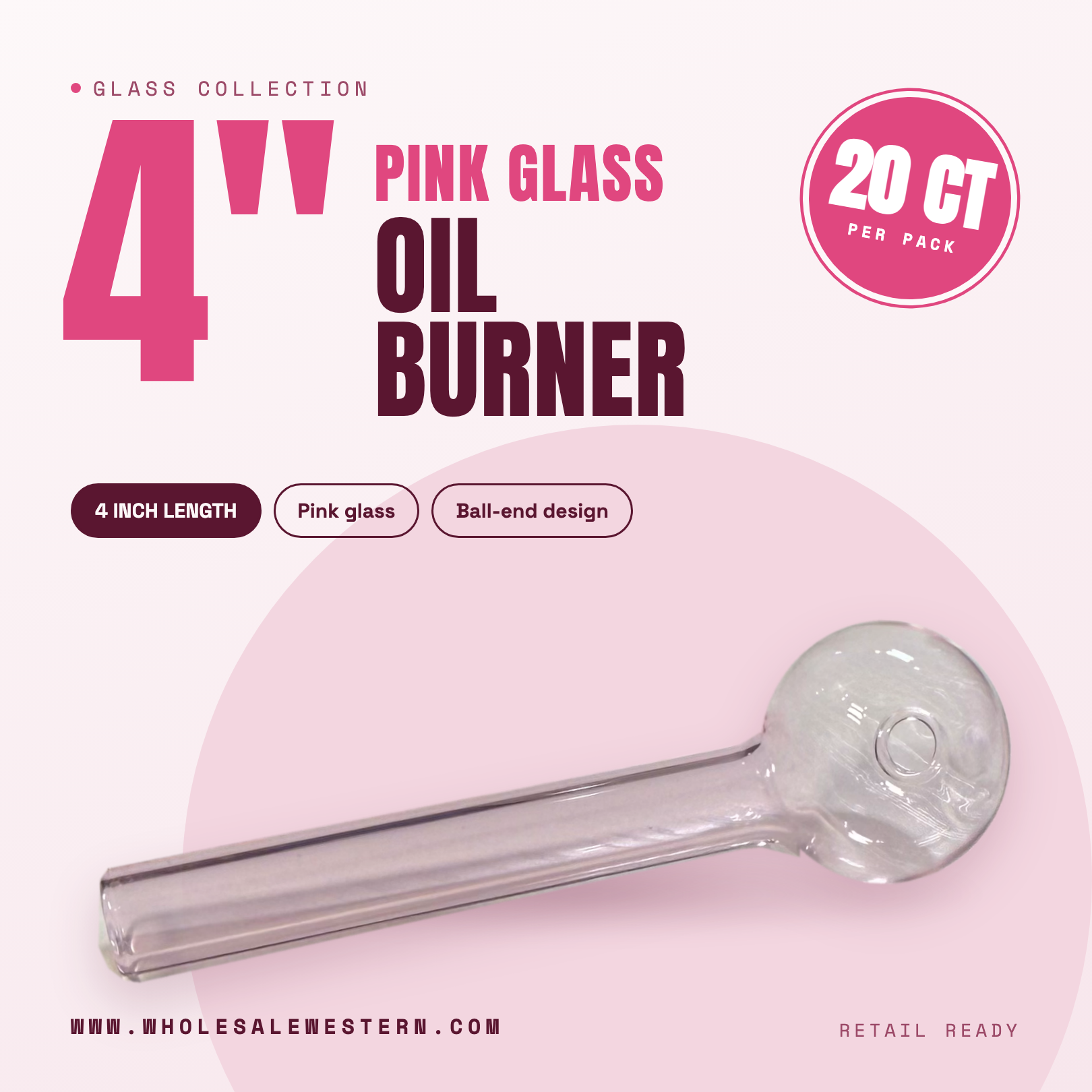 4" Pink Glass Oil Burner 20ct