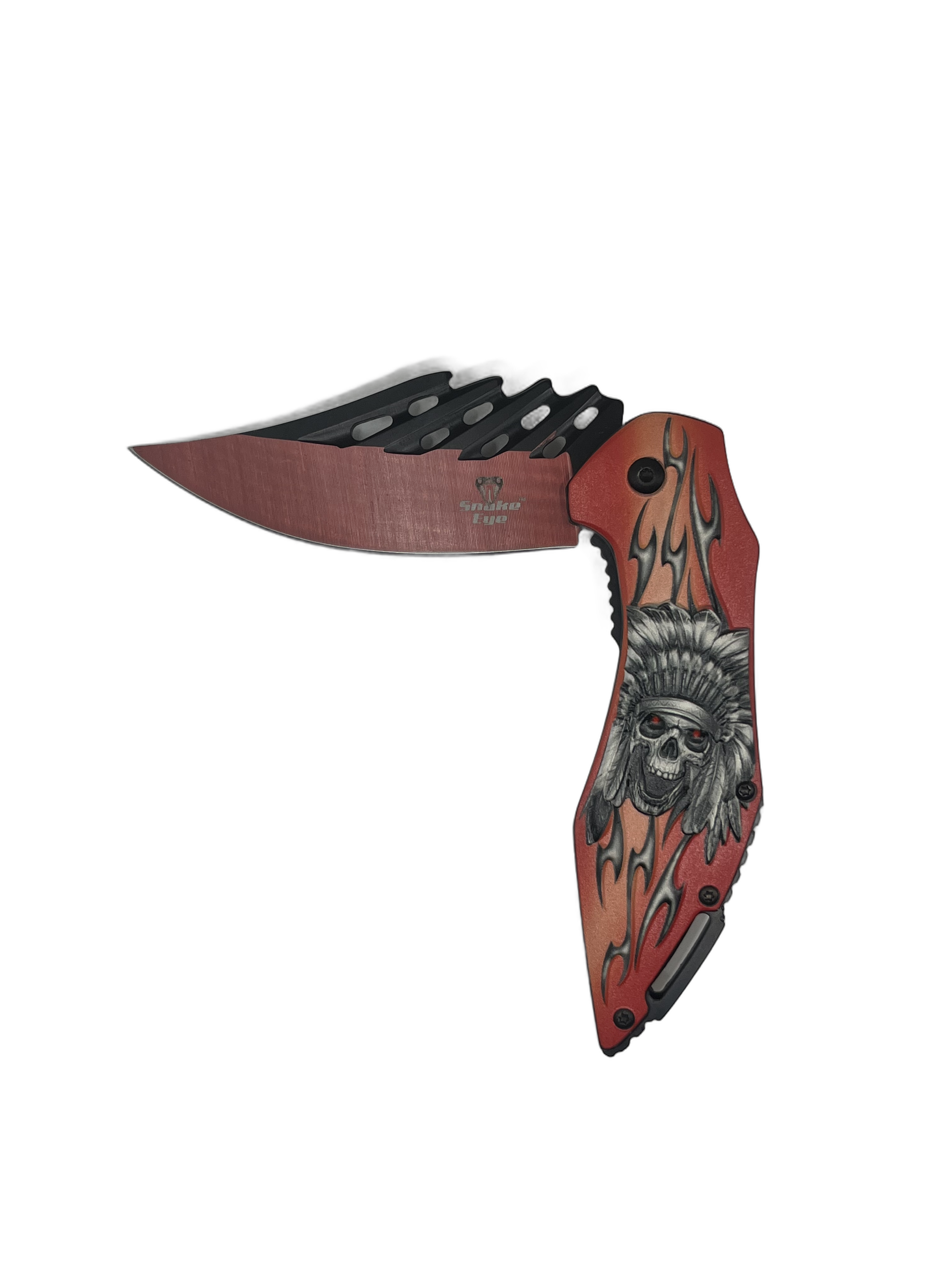 SNAKE EYE KNIFE NATIVE SKULL HEAD BLACK BLADE/RED