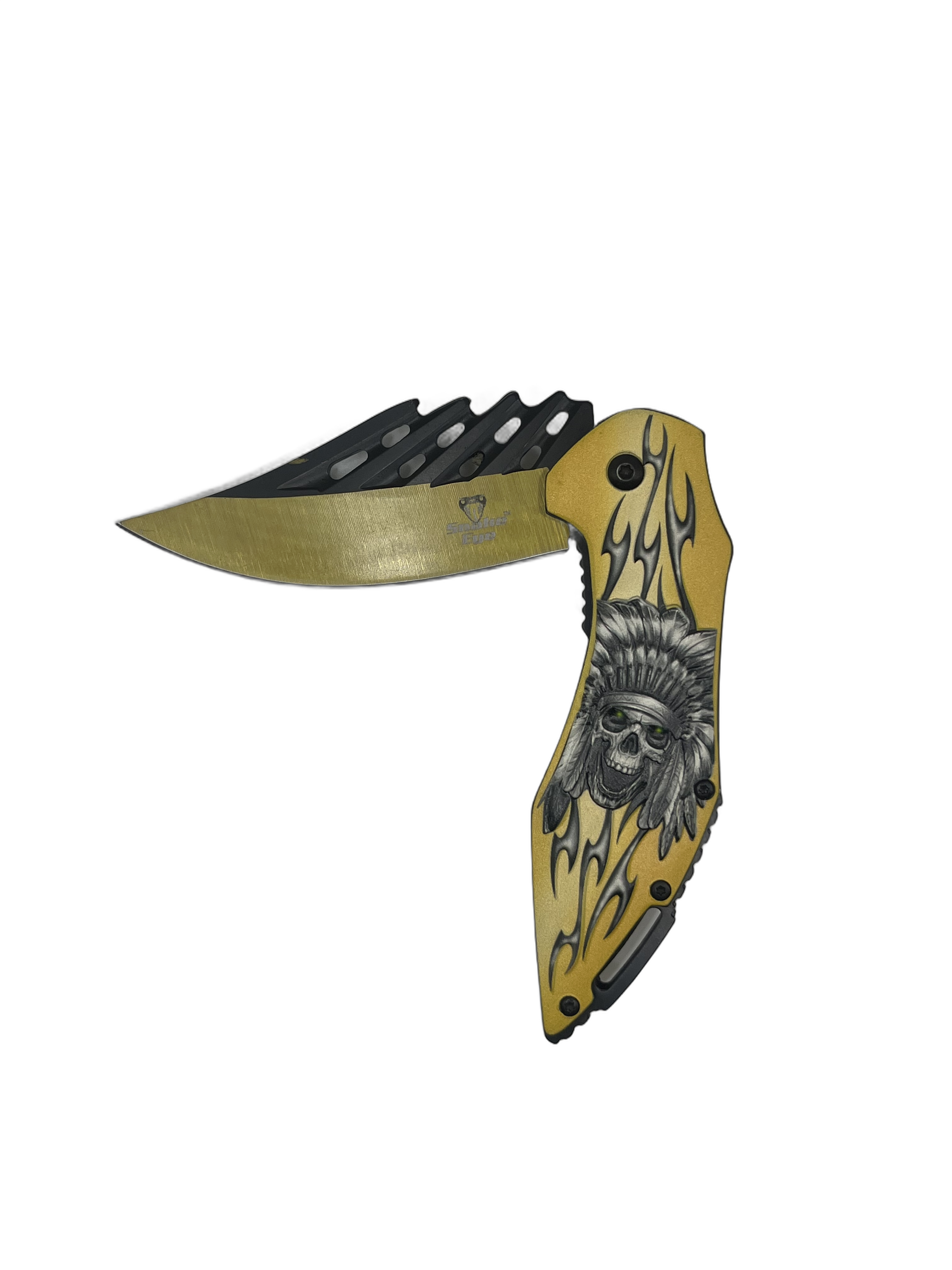 SNAKE EYE KNIFE NATIVE SKULL HEAD BLACK BLADE/YELLOW