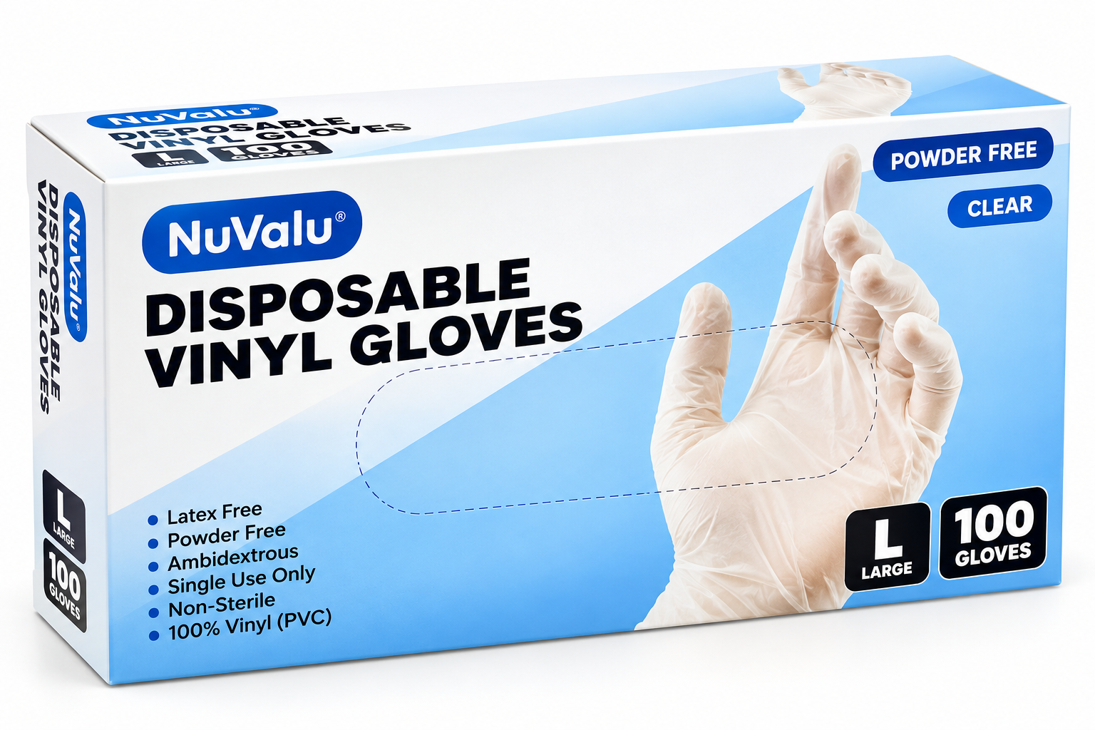 NuValu Disposable Vinyl Gloves L 10PK
