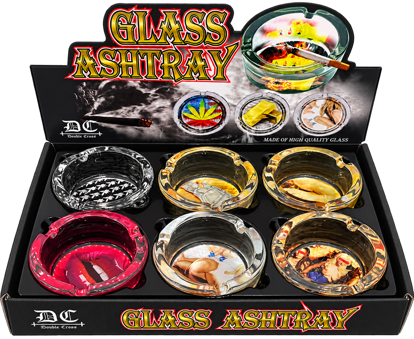 GLASS ASHTRAY #4 GIRL DESIGN 6 CT