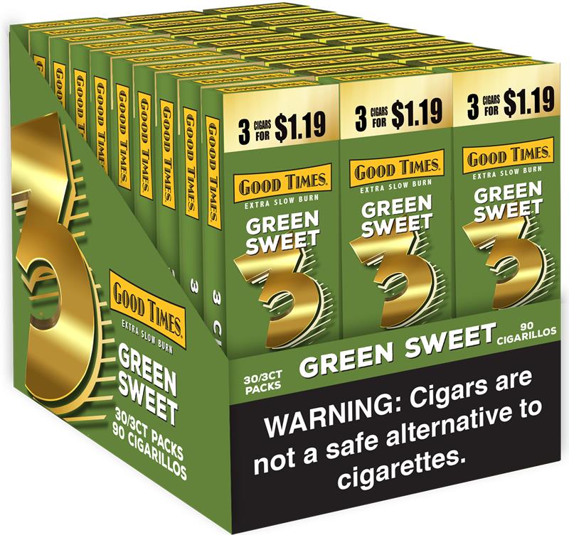 GOOD TIMES CIGARILLO BOX $1.19 3 CT 30 PK GREEN SWEET