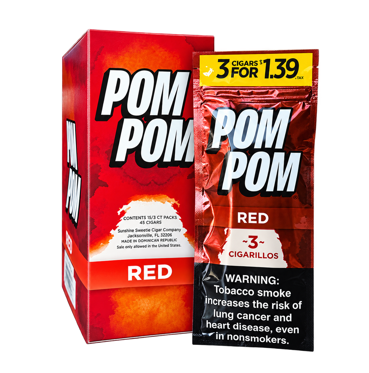 POM POM $1.39 3 CT 15 PK Red