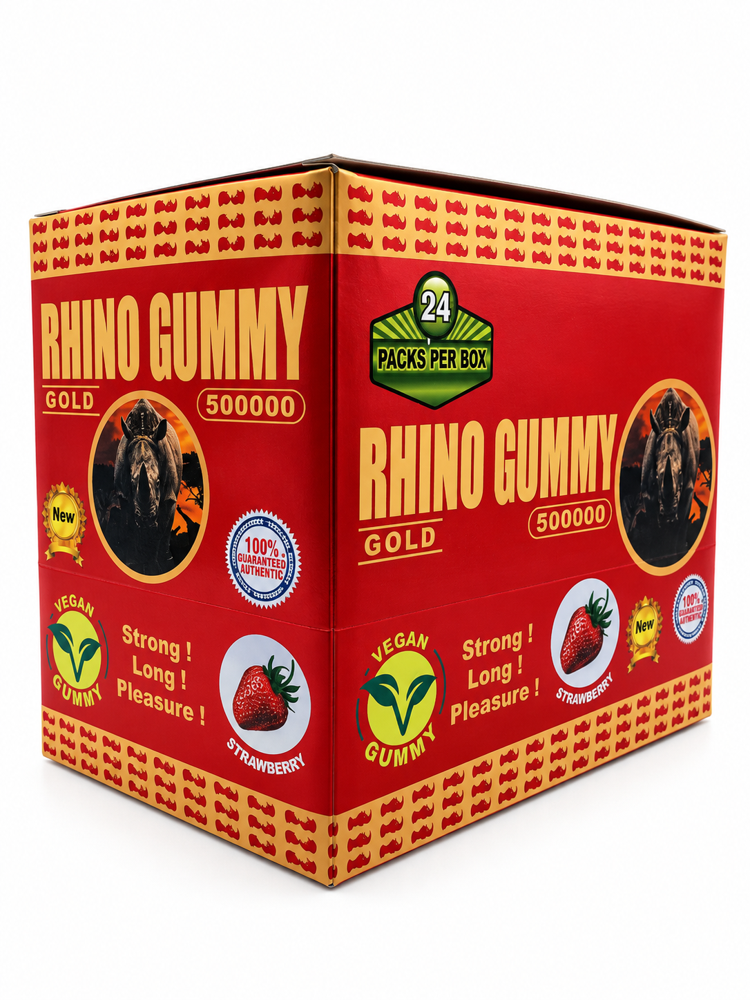 RHINO GUMMY GOLD 500K 24CT RED BOX STRAWBERRY
