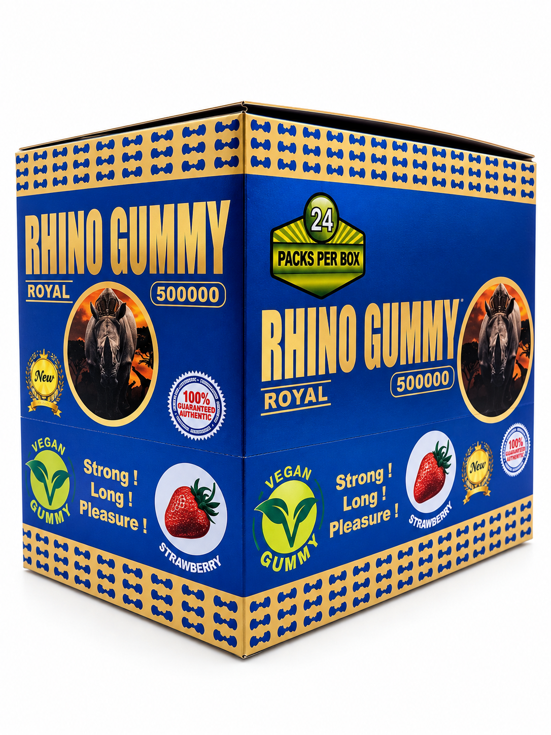 RHINO GUMMY ROYAL 500K 24 CT BLUE BOX STRAWBERRY