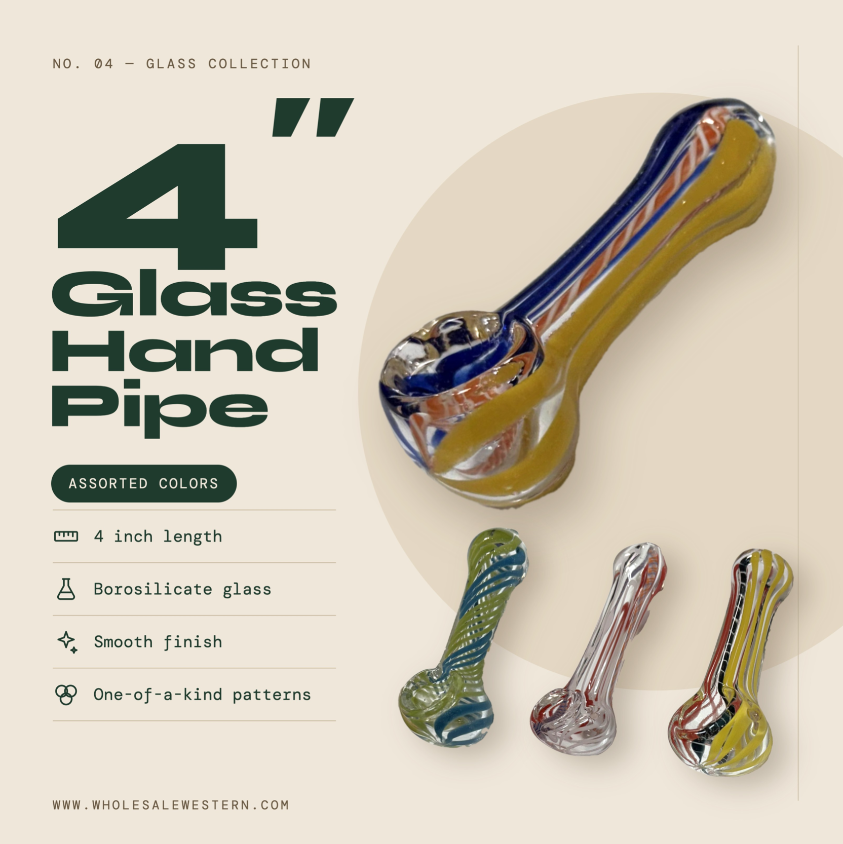 Glass Hand Pipe 4" - Large