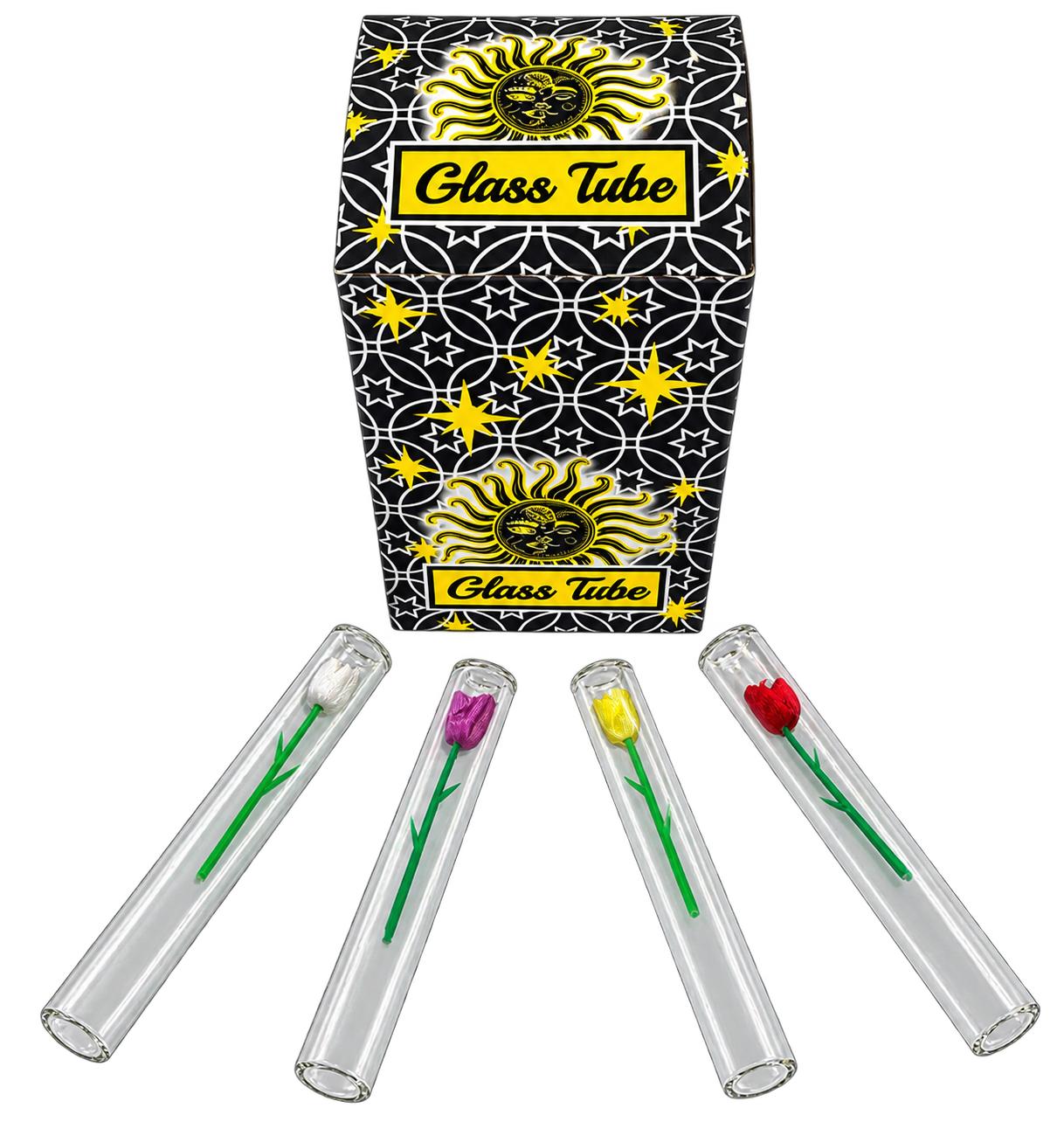 GLASS TUBE 4" 25 CT YELLOW, RED/PURPLE, WHITE