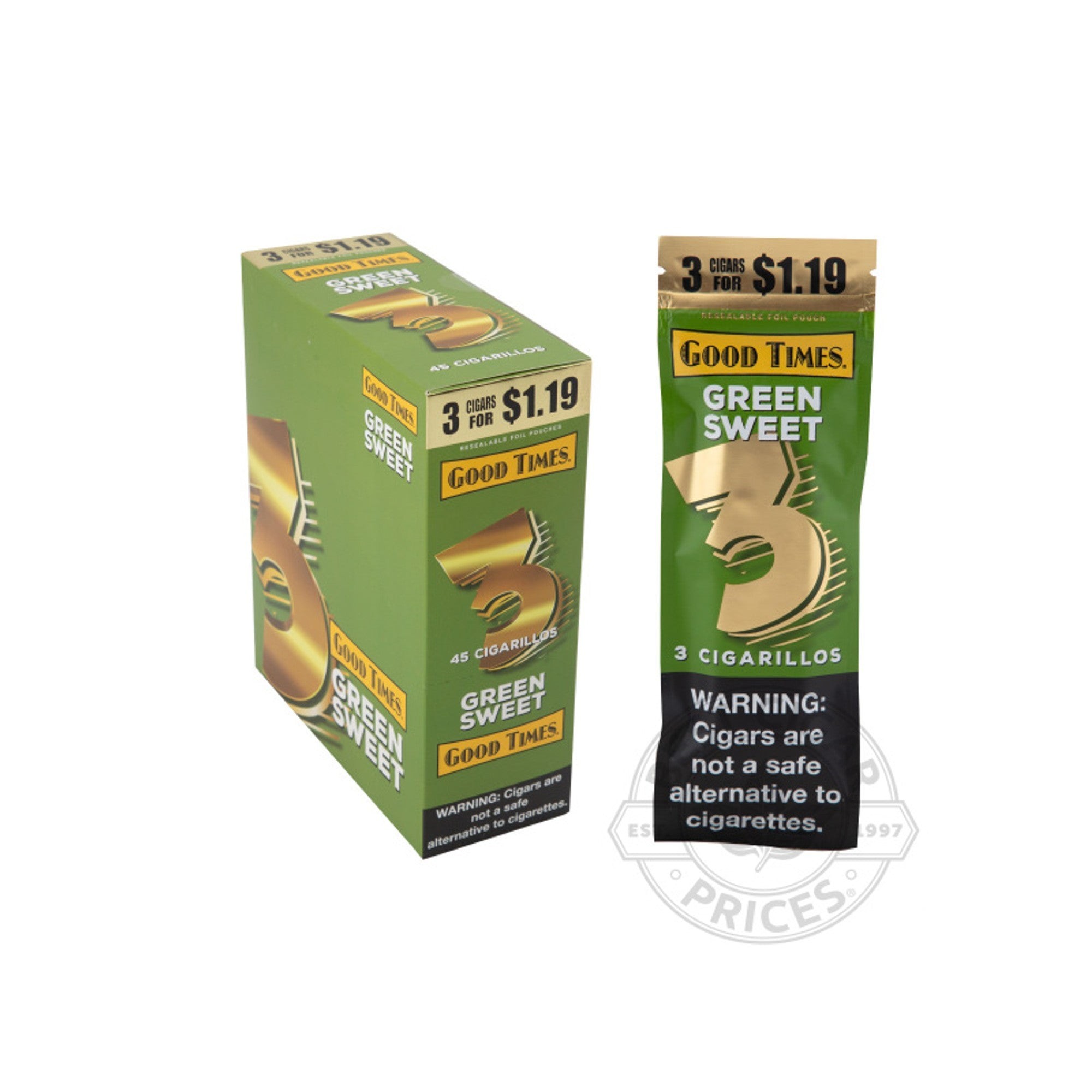 GOOD TIMES CIGARILLO $1.19 3 CT 15 PK GREEN SWEET