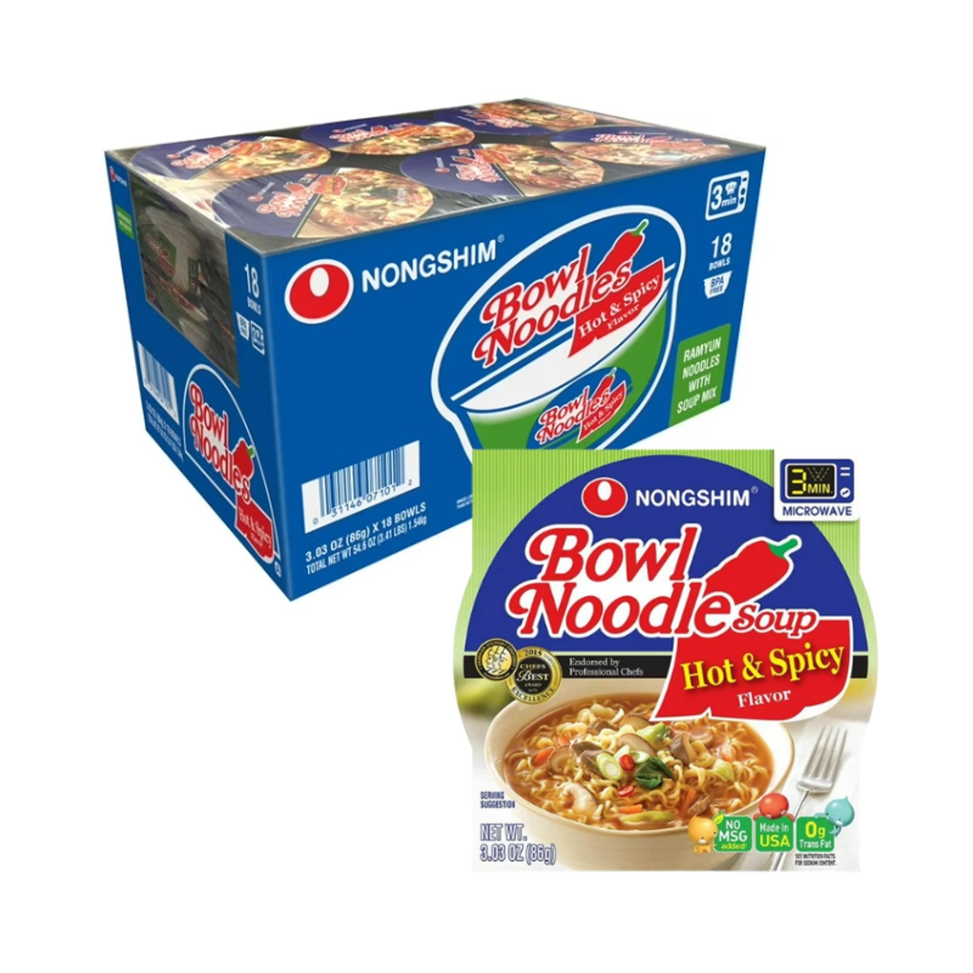 Nongshim Instant Bowl 3.32OZ 12PK Hot & Spicy